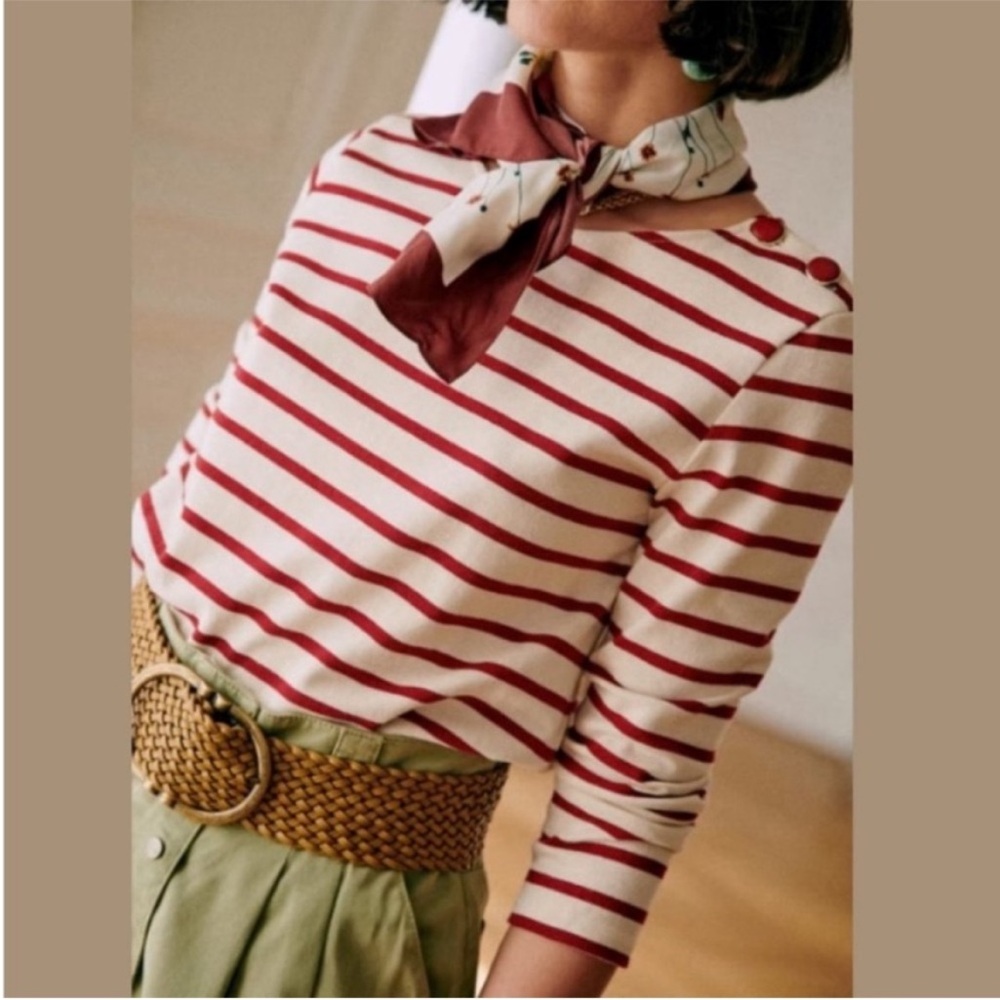 Sezane Colette Marinière - Striped shirt 3/4 sleeves - color Ecru / Coral